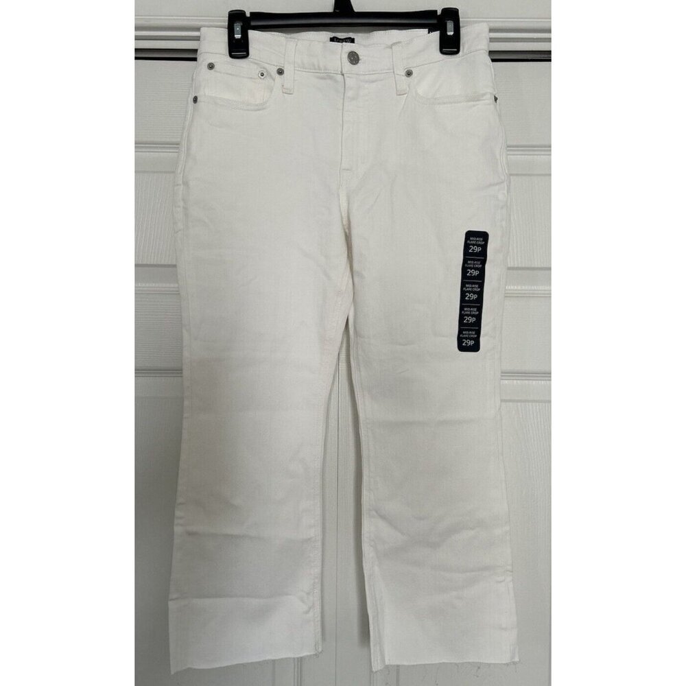 J.CREW Mid-Rise Flare Crop Signature Stretch White Jeans